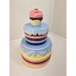 Pat-A-Cake 3 Tiered Ceramic Box Merry Go Round Cupcake Lid Storage Decor